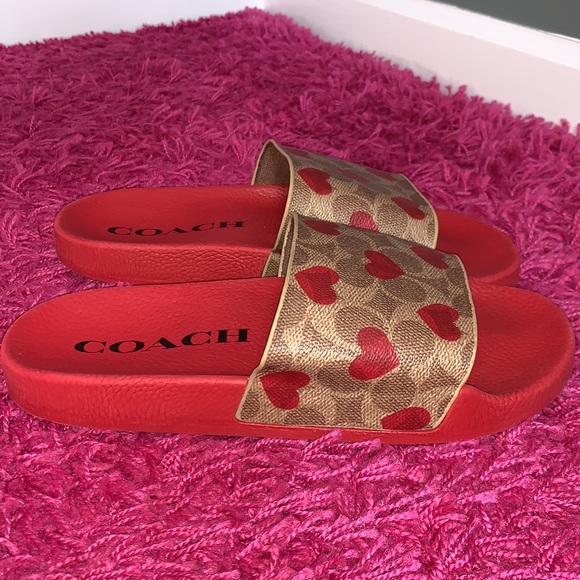 Coach Shoes Coach Udele Pool Slides Signature Heart Flip Flop Mules